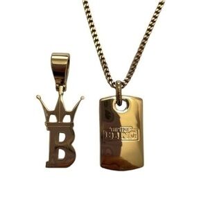 HipHopBling Gold Dog Tag Pendant Necklace